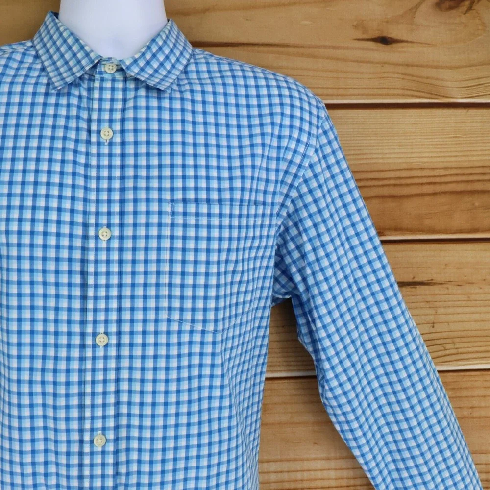 Banana Republic Soft Wash‎ Dress Shirt Mens Size L Light Blue Checks 100% Cotton